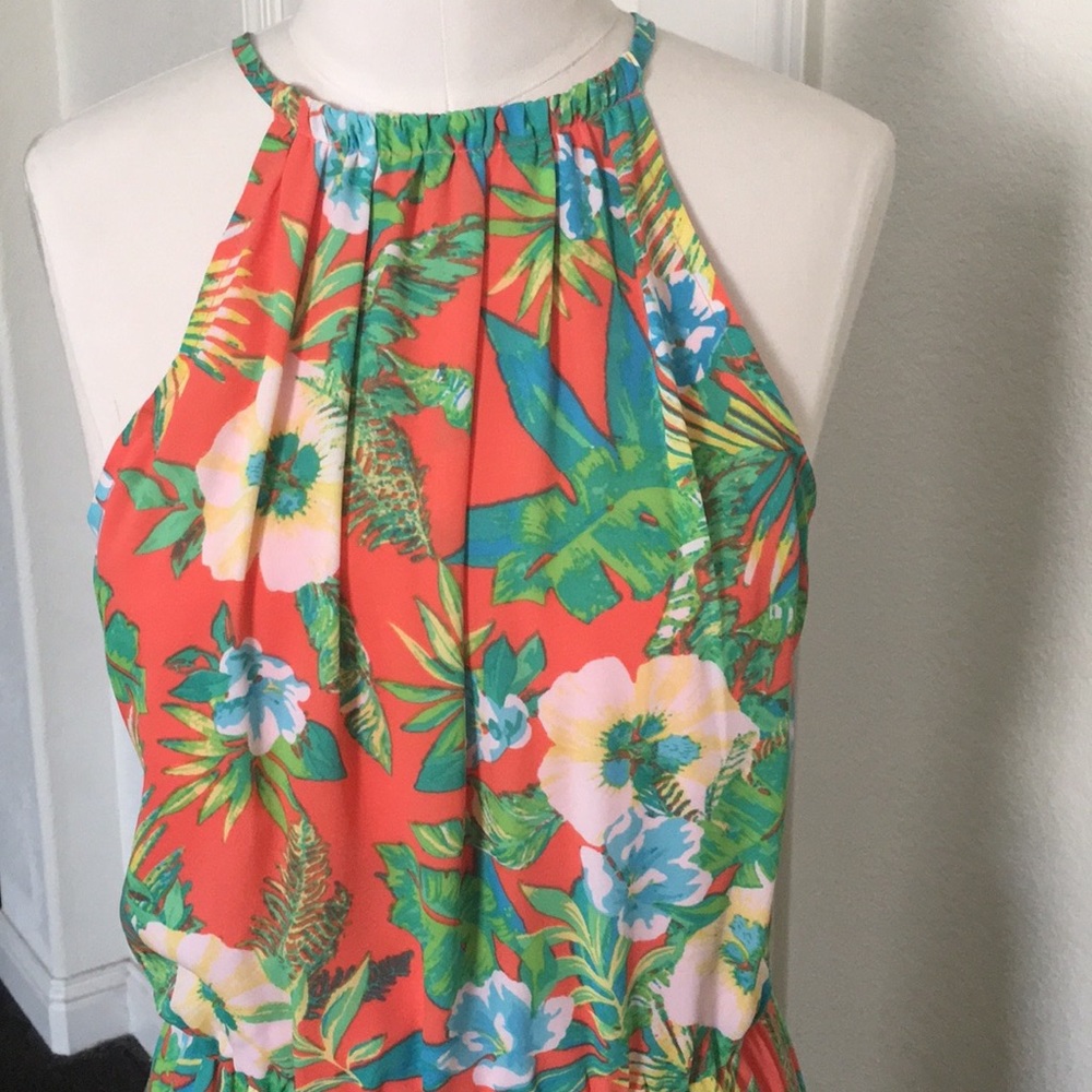 Decree Coral Tropical Front Slit Maxi Dress - Picture 4 of 10